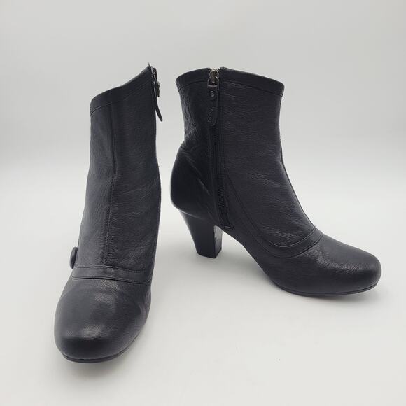 Clarks Women’s Ruby Glimmer Black Leather Ankle Boots Sz 8 1/2 Comfort - Picture 1 of 13